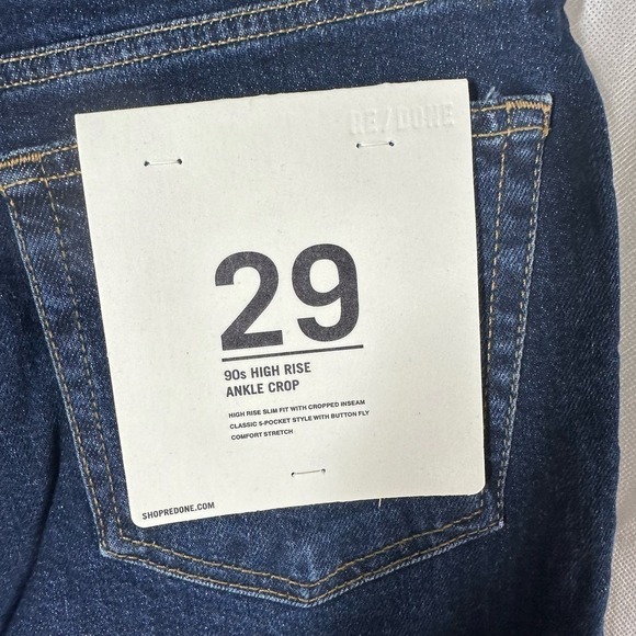 RE/DONE The 90s High Rise Ankle Crop in Dark Rinse Size 29 - Picture 4 of 11